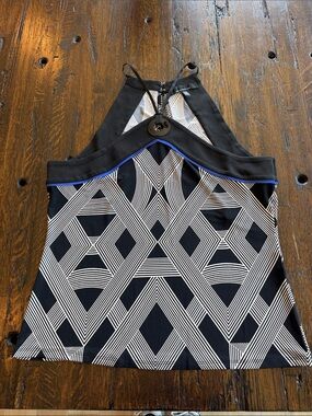 White House Black Market Black and White Geometric Halter Top